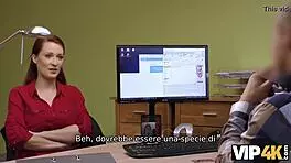 I fuck the redhead with big tits for cash. european teen couple in interview sex.