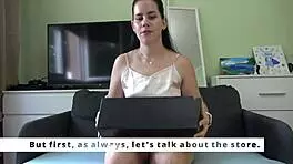 Anna tests xspacecup masturbator with footjob