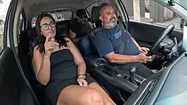 lidi ferrari rides two cocks on street