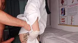 Nurse and aesthetician watch patient's erection during hospital fucking