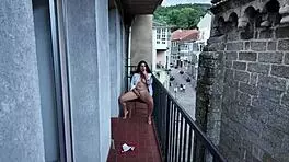Risky public balcony activity with my stepsister