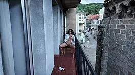 Risky public balcony activity with my stepsister