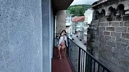 Risky public balcony activity with my stepsister
