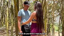 horny colombian babe fucks with a stranger outdoors and lets him creampie her