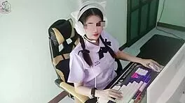 Thai student girl gets fucked by senior in front of computer screaming loudly clear thai voice 4k