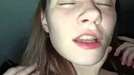 Skinny young woman with small tits enjoys outdoor car activities with couple