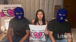 Petite Latina Girl Interviews Two Technicians For Air Conditioning Check