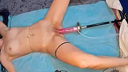 Skinny teen orgasms in sea of cum with huge cock.