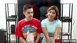 Step granny takes care of step grandson and step granddaughter with blowjob and masturbation.