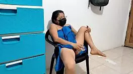 Hey, check out this young woman pleasuring herself with a dildo right after her steamy shower!