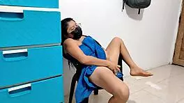 Hey, check out this young woman pleasuring herself with a dildo right after her steamy shower!