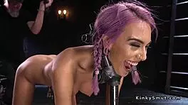 Purple Haired Petite Sub Tied Up In Intense Device Bondage