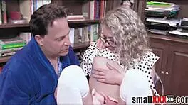 petite stepdaughter seduced by stepdad in library - allie addison eric john