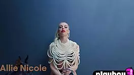 Beautiful blonde Allie Nicole exposes her perfect big tits and sexy body