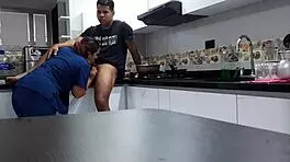 I convince the sexy Latina employee to fuck in the kitchen with spanking and big tits