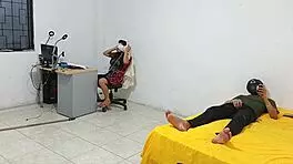 Young Latina sits as I masturbate for her in homemade video