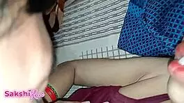 Desi fucks milf in bedroom, big tits press and rub nipples on dick at night 😍