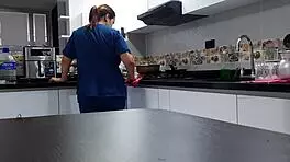 I convince the sexy Latina employee to fuck in the kitchen with spanking and big tits