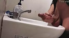 Resting Balls On Sink Preparing Huge Cock For Cumshot