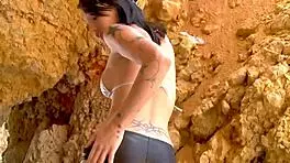 Kenza intensely sucks and fucks on beach