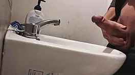 Resting Balls On Sink Preparing Huge Cock For Cumshot