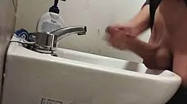 Resting Balls On Sink Preparing Huge Cock For Cumshot