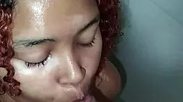 Hot latina receives facial in hotel bathroom
