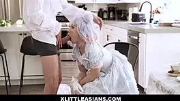 dolled up in a cute dress asian teen kimmy kim plays tea time with david lee and gets fucked from behind with clothes on