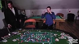 Extremely hot sweetheart henessy double penetrated balls deep on pool table