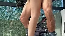 Hidden cam catches Argentinian stepsister sucking cock in gym