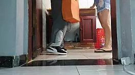 Wow, the cuckold wife gets the plumber neighbor in her skirt without panties