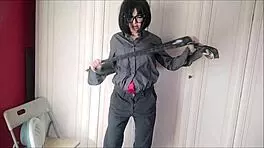 Hot secretary in ripped clothes teases and strips