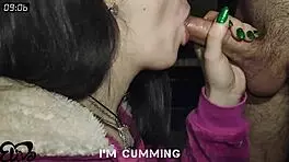 sexy girl in purple pajamas sucks and swallows cum