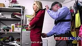 A blonde wife endures rough treatment from a sleazy cop at work.