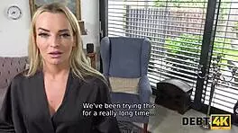 Debt4k blue-eyed blonde housewife sucks and rides dick for debt