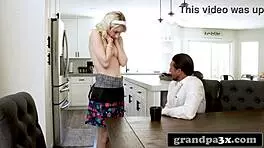 Sexy Blonde Teen 18+ Trained To Be A Topless Waitress By Kinky Old Man