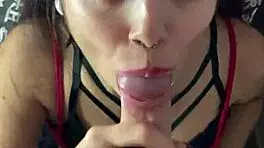 i love my submissive brunette stroking my big cock before sucking.