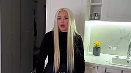 Sexy blonde in black stockings loves fucking with amateur russian couple