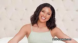 Curly ebony newbie milks cock on casting!