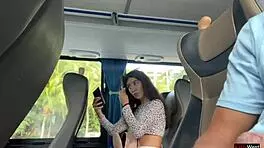 Public dick flashing - risky handjob in public bus full of people until he cum