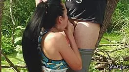 black lynn sucks fat boner outdoors until cum in mouth 🍆