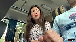 Public dick flashing - risky handjob in public bus full of people until he cum