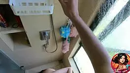 Horny 19 year old chinese college teen surprises in shower sex.