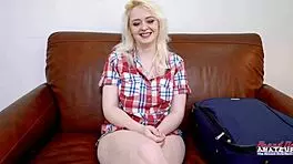 blonde cutie annie archer rubs her pussy and gets deeply pounded