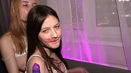A fuckable blonde fucked the face of a cute 18-year-old brunette two smoking youthful 18+ sluts