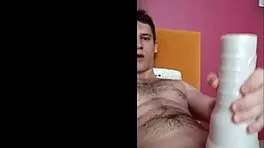 pretty boys uses toy to help him cum