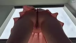 Upskirt pussy view without panties in mall hidden cam