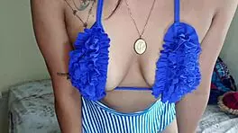 Latina teen explores her pussy alone with intense orgasm