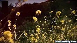 petite lesbian babe gets scissored in steamy threesome on sofa