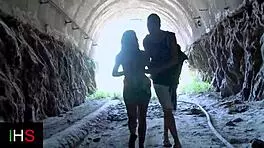 wonderful outdoor fuck with a slutty brunette girl involving blowjob and cum facial